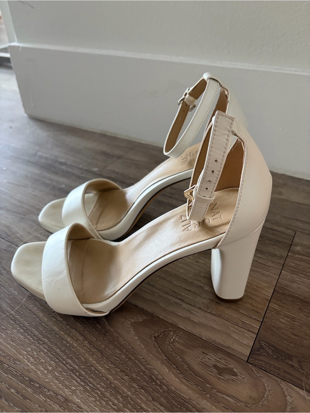 Naturalizer White Block Heel Ankle-Strap Sandals
